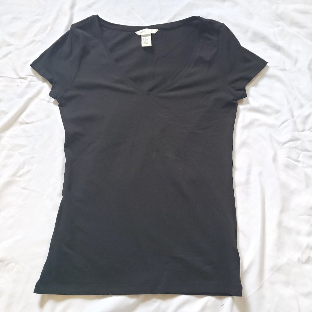 BASIC Womans Size S (4-6) Black T-Shirt Casual Top Blouse #A807